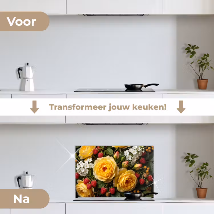 Bloemen - Boeket - Natuur - Klassiek - Geel keuken achterwand spatscherm klein -voor_na_NL