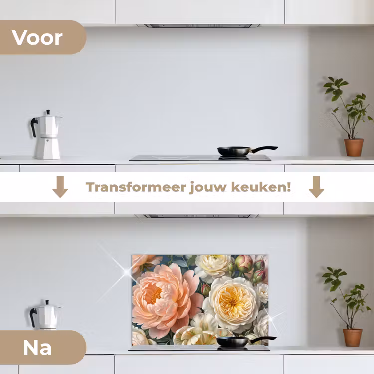 Bloemen - Boeket - Natuur - Klassiek - Kleurrijk keuken achterwand spatscherm klein -voor_na_NL