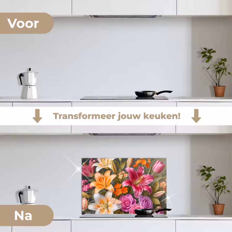 Bloemen - Boeket - Natuur - Kleurrijk - Modern keuken achterwand spatscherm klein -voor_na_NL