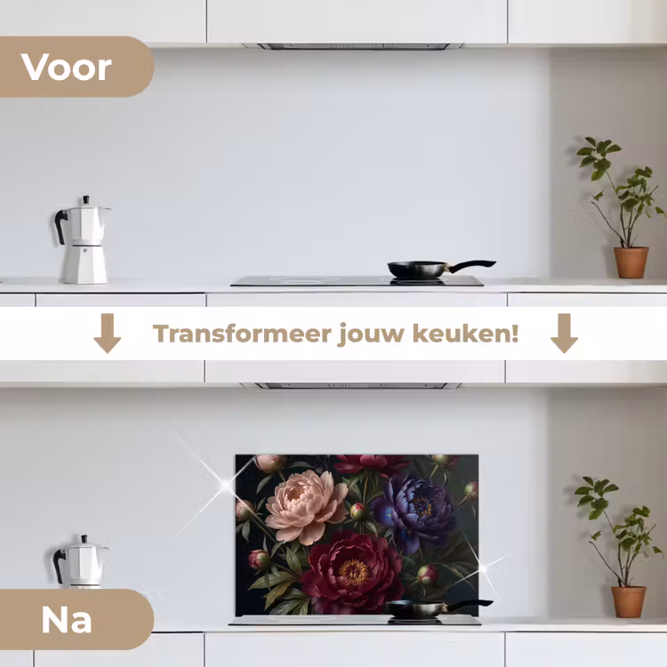 Bloemen - Boeket - Natuur - Modern - Donker keuken achterwand spatscherm klein -voor_na_NL