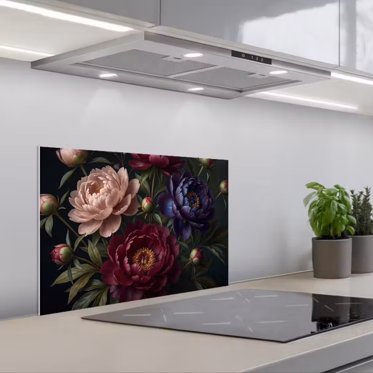 Bloemen - Boeket - Natuur - Modern - Donker keuken achterwand spatscherm klein -3d_schuin