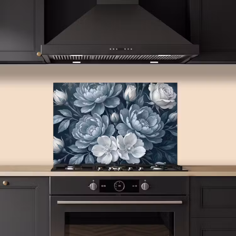 Bloemen - Boeket - Winter - Abstract - Blauw keuken achterwand spatscherm klein -sfeer1