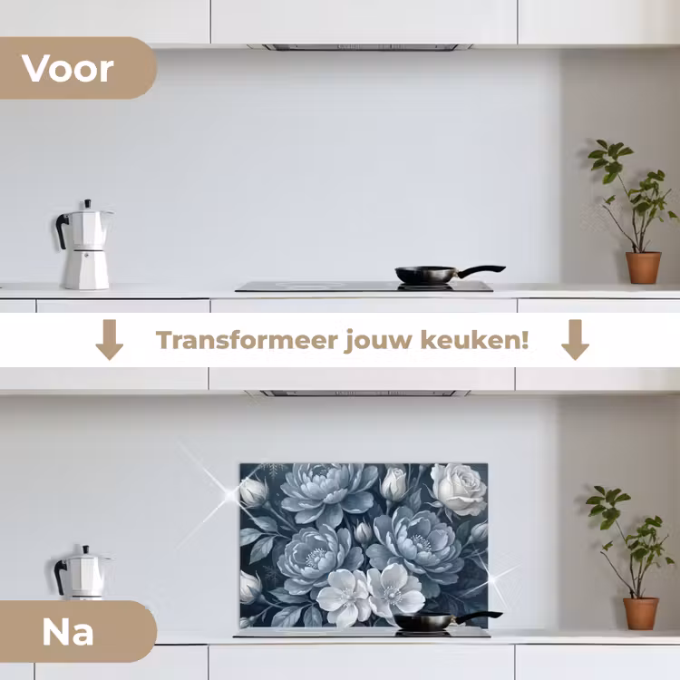 Bloemen - Boeket - Winter - Abstract - Blauw keuken achterwand spatscherm klein -voor_na_NL