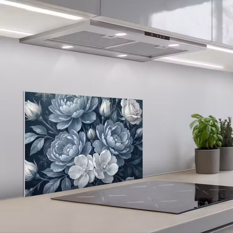 Bloemen - Boeket - Winter - Abstract - Blauw keuken achterwand spatscherm klein -3d_schuin