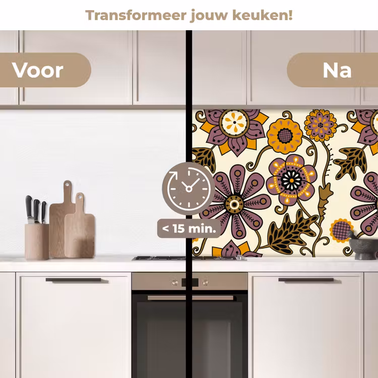 Bloemen - Bohemian - Vintage - Cartoon keuken achterwand 2 middel 871 -voor-na2_NL