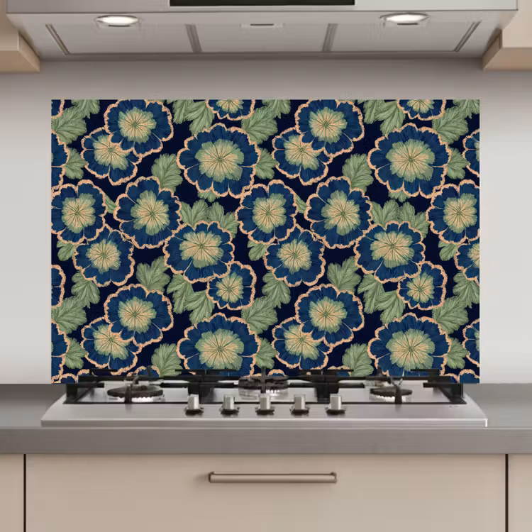 Bloemen - Borduurwerk - Patroon - Blauw - Groen keuken achterwand 2 middel 871 zz_3dshopping