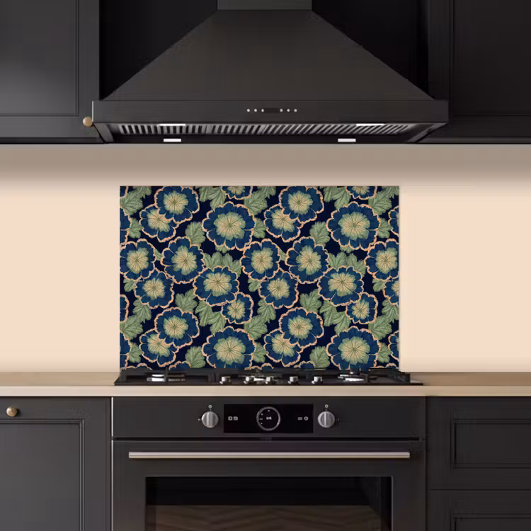 Bloemen - Borduurwerk - Patroon - Blauw - Groen keuken achterwand 2 middel 871 -3d_schuin