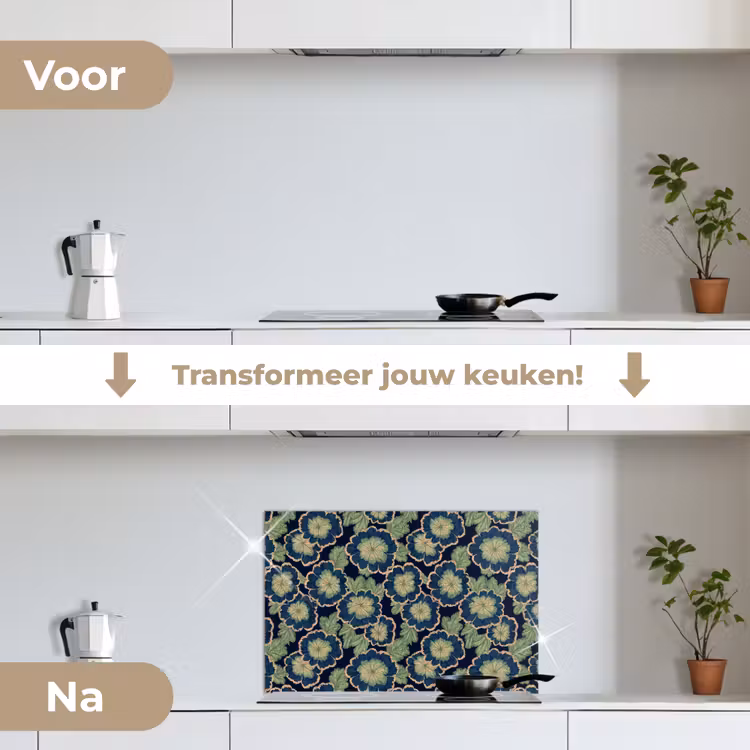 Bloemen - Borduurwerk - Patroon - Blauw - Groen keuken achterwand 2 middel 871 -voor-na2_NL