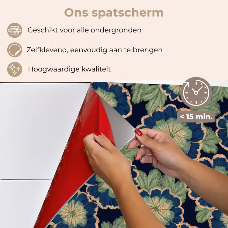Bloemen - Borduurwerk - Patroon - Blauw - Groen keuken achterwand 2 middel 871 -3d