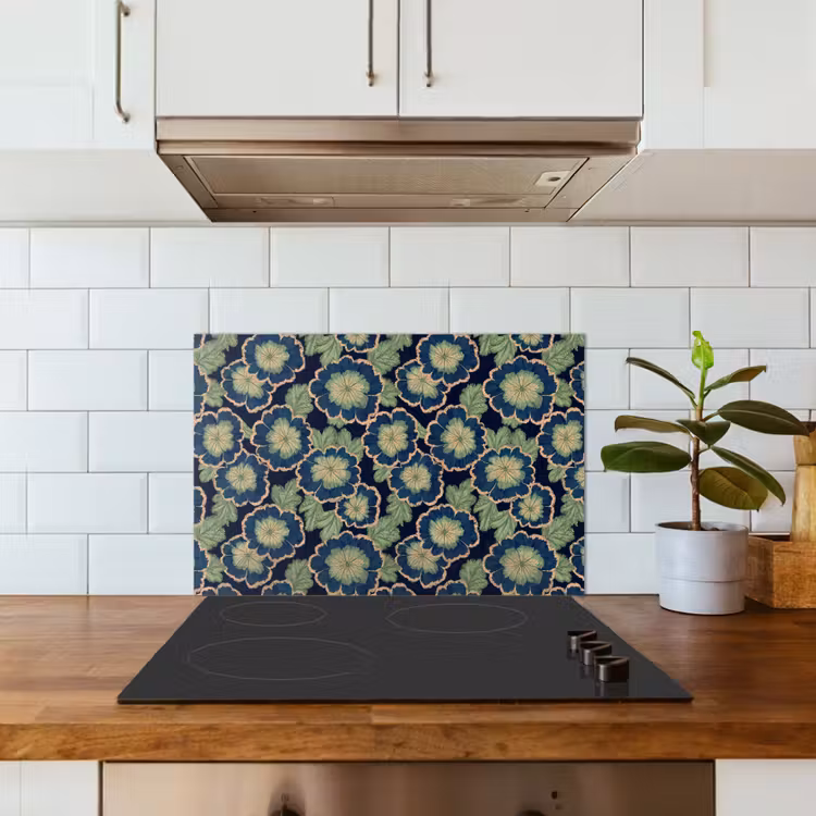 Bloemen - Borduurwerk - Patroon - Blauw - Groen keuken achterwand 2 middel 871 -sfeer1