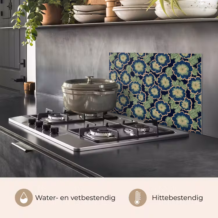 Bloemen - Borduurwerk - Patroon - Blauw - Groen keuken achterwand 2 middel 871 -sfeer4_NL