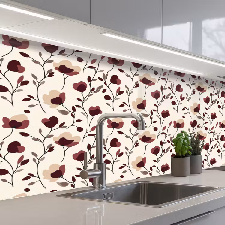Bloemen - Botanisch - Bordeaux keuken achterwand 2 middel 871 -3d_schuin