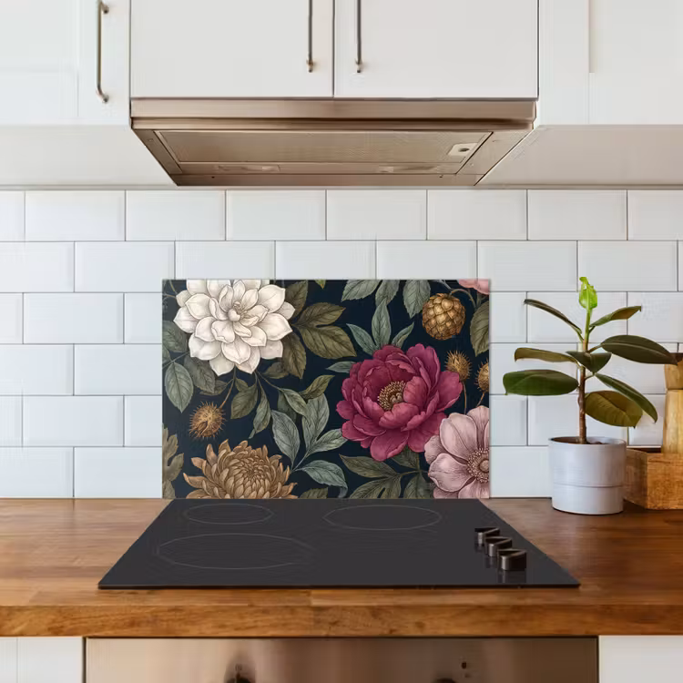 Bloemen - Botanisch - Illustratie - Donker - Vintage keuken achterwand spatscherm klein -sfeer2