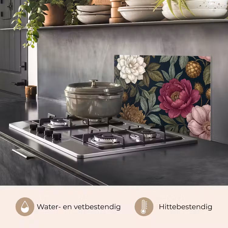 Bloemen - Botanisch - Illustratie - Donker - Vintage keuken achterwand spatscherm klein -usp_NL