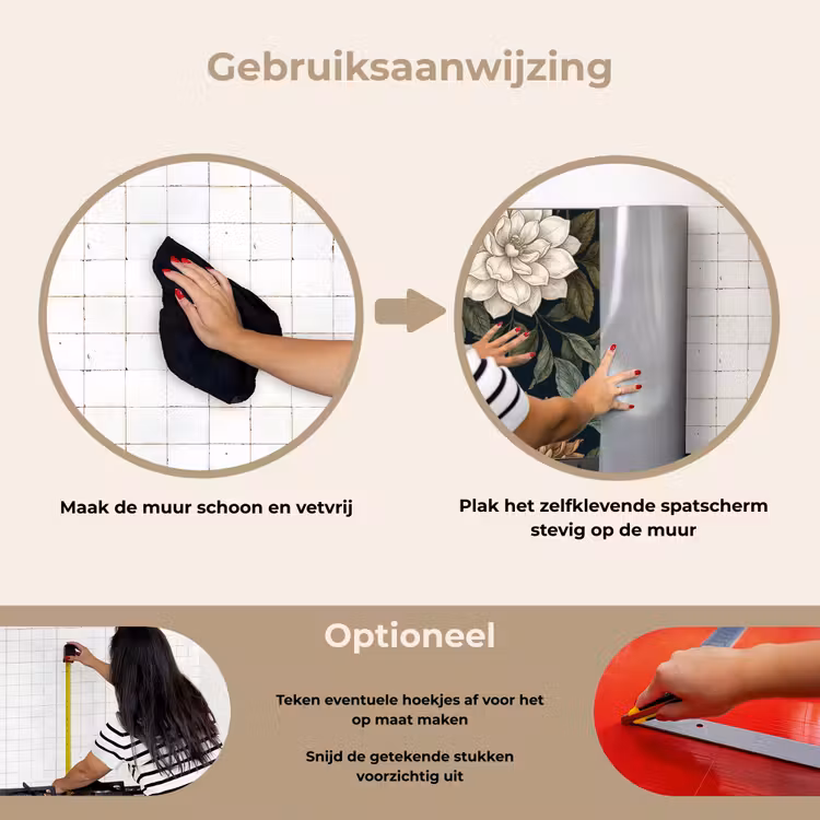 Bloemen - Botanisch - Illustratie - Donker - Vintage keuken achterwand spatscherm klein -gebruiksaanwijzing_NL