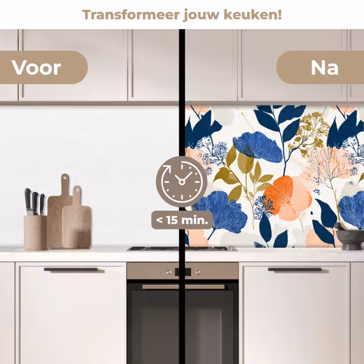 Bloemen - Botanisch - Kleurrijk keuken achterwand 2 middel 871 -voor-na2_NL