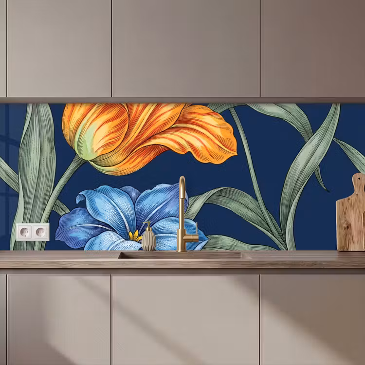 Keuken achterwand - Bloemen - Botanisch - Patroon - Bloemen - Botanisch - Patroon keuken achterwand 2 middel zz_3dshopping