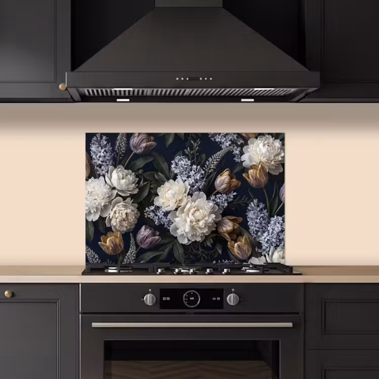 Bloemen - Donker - Elegant - Natuur - Wit keuken achterwand spatscherm klein -sfeer1