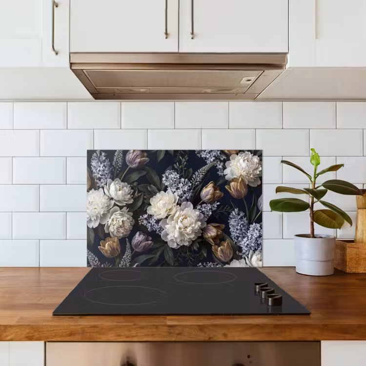 Bloemen - Donker - Elegant - Natuur - Wit keuken achterwand spatscherm klein -sfeer2