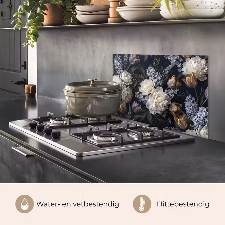 Bloemen - Donker - Elegant - Natuur - Wit keuken achterwand spatscherm klein -usp_NL