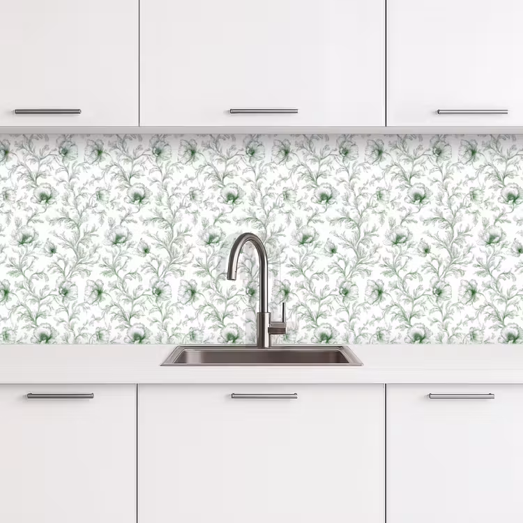 Bloemen - Getekend - Groen keuken achterwand 2 middel 871 -3d