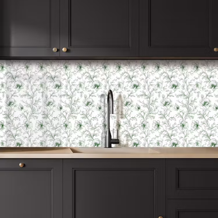 Bloemen - Getekend - Groen keuken achterwand 2 middel 871 -sfeer1