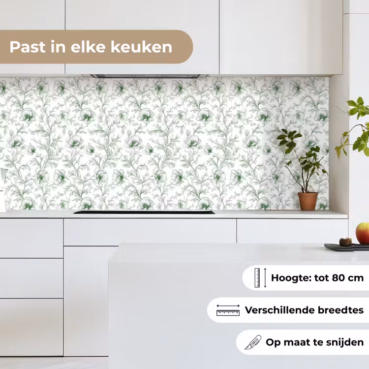 Bloemen - Getekend - Groen keuken achterwand 2 middel 871 -sfeer4_NL