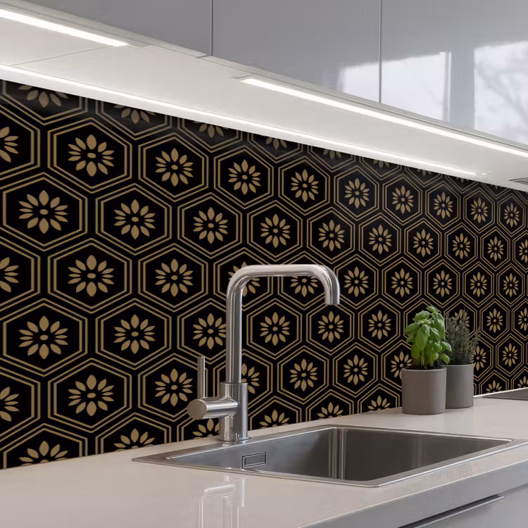 Bloemen - Goud - Hexagon keuken achterwand 2 middel 871 -3d_schuin