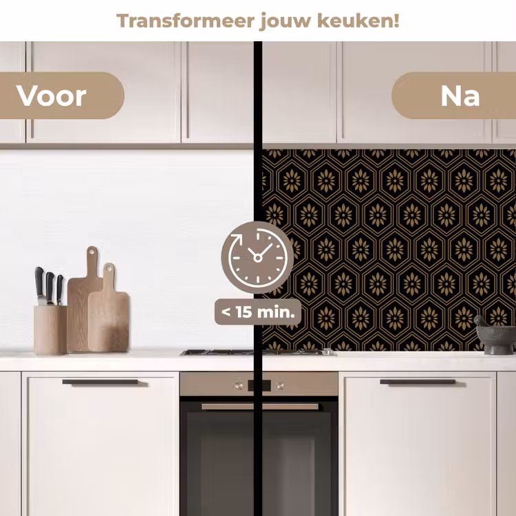 Bloemen - Goud - Hexagon keuken achterwand 2 middel 871 -voor-na2_NL