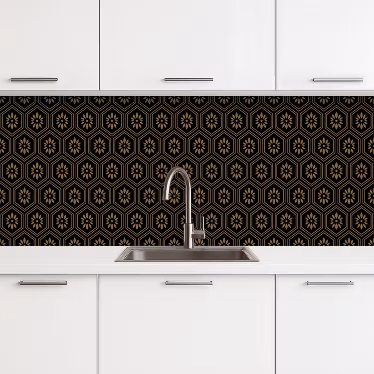 Bloemen - Goud - Hexagon keuken achterwand 2 middel 871 -3d