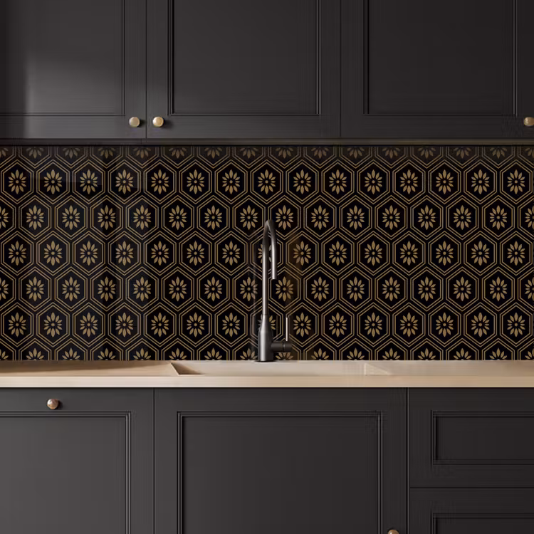 Bloemen - Goud - Hexagon keuken achterwand 2 middel 871 -sfeer1