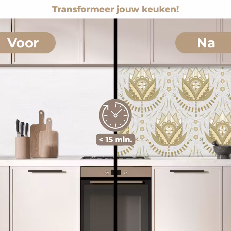 Bloemen - Goud - Patronen keuken achterwand 2 middel 871 -voor-na2_NL