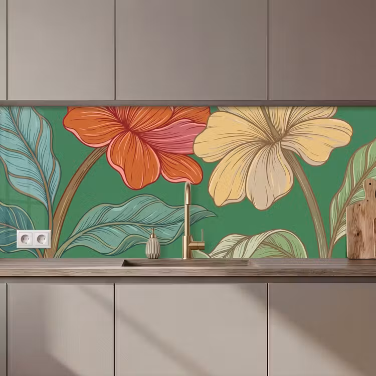 Keuken achterwand - Bloemen - Groen - Illustratie - Bloemen - Groen - Illustratie keuken achterwand 2 middel zz_3dshopping