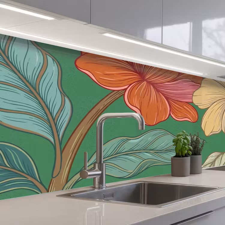 Keuken achterwand - Bloemen - Groen - Illustratie - Bloemen - Groen - Illustratie keuken achterwand 2 middel