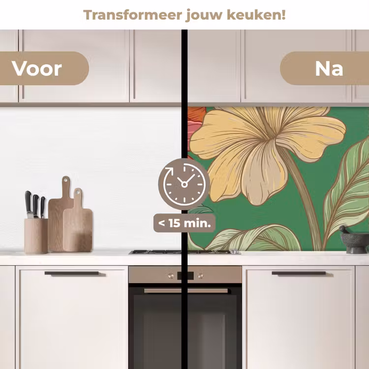 Keuken achterwand - Bloemen - Groen - Illustratie - Bloemen - Groen - Illustratie keuken achterwand 2 middel