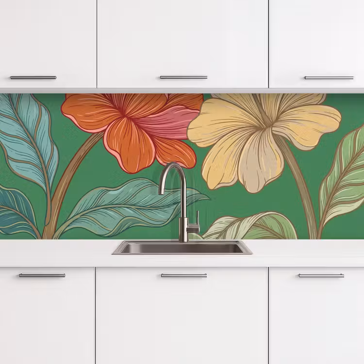 Keuken achterwand - Bloemen - Groen - Illustratie - Bloemen - Groen - Illustratie keuken achterwand 2 middel