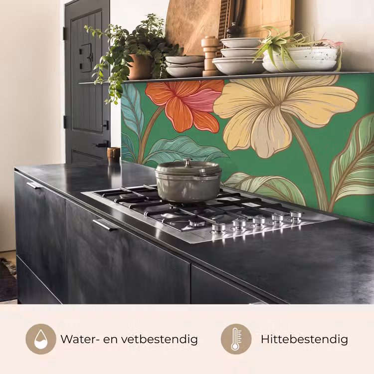 Keuken achterwand - Bloemen - Groen - Illustratie - Bloemen - Groen - Illustratie keuken achterwand 2 middel