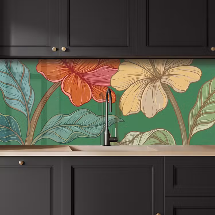 Keuken achterwand - Bloemen - Groen - Illustratie - Bloemen - Groen - Illustratie keuken achterwand 2 middel