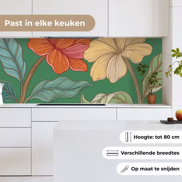 Keuken achterwand - Bloemen - Groen - Illustratie - Bloemen - Groen - Illustratie keuken achterwand 2 middel