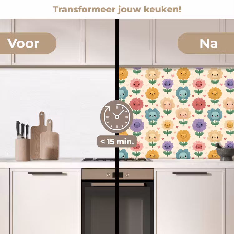 Bloemen - Hartjes - Kleurrijk keuken achterwand 2 middel 871 -voor-na2_NL