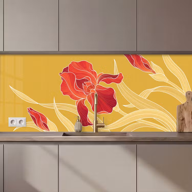 Keuken achterwand - Bloemen - Illustratie - Rood - Bloemen - Illustratie - Rood keuken achterwand 2 middel zz_3dshopping