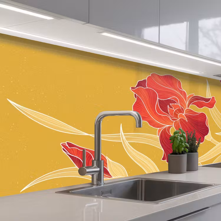 Keuken achterwand - Bloemen - Illustratie - Rood - Bloemen - Illustratie - Rood keuken achterwand 2 middel