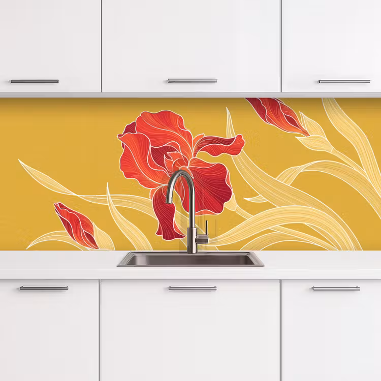 Keuken achterwand - Bloemen - Illustratie - Rood - Bloemen - Illustratie - Rood keuken achterwand 2 middel