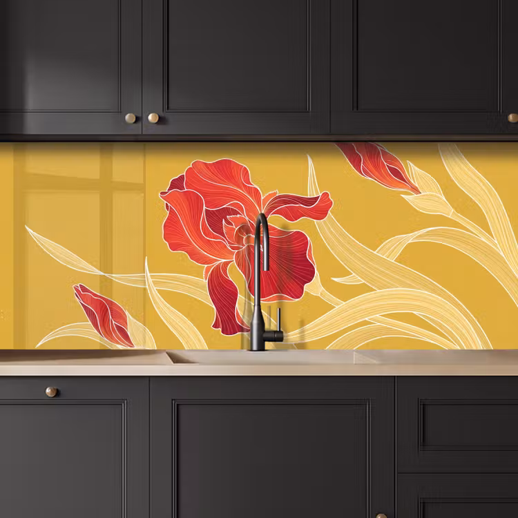 Keuken achterwand - Bloemen - Illustratie - Rood - Bloemen - Illustratie - Rood keuken achterwand 2 middel