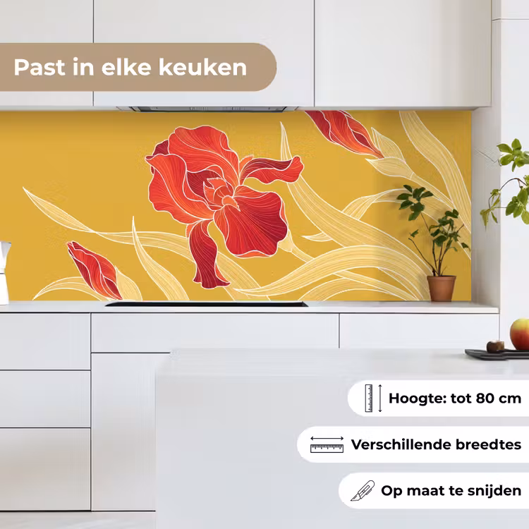 Keuken achterwand - Bloemen - Illustratie - Rood - Bloemen - Illustratie - Rood keuken achterwand 2 middel