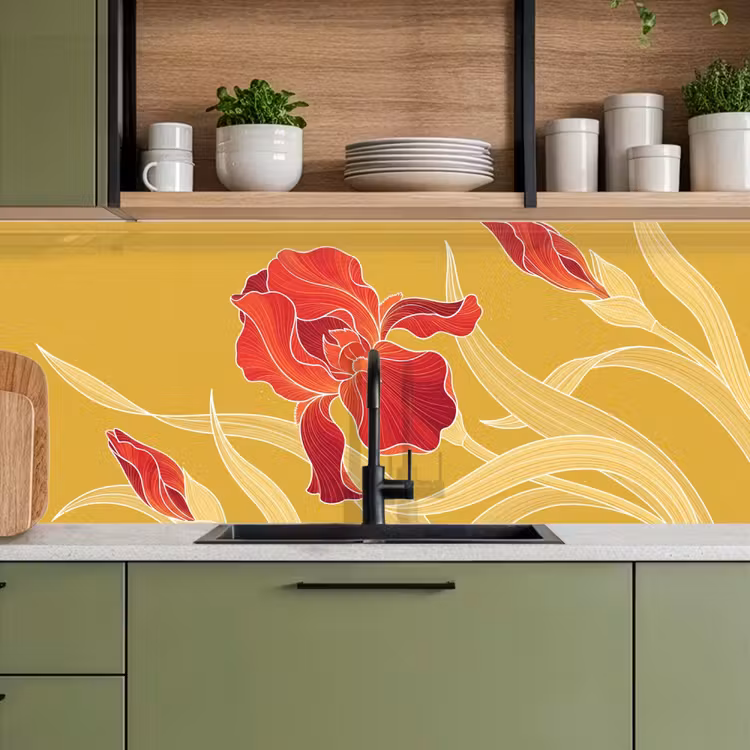 Keuken achterwand - Bloemen - Illustratie - Rood - Bloemen - Illustratie - Rood keuken achterwand 2 middel