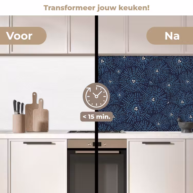 Bloemen - Japans - Patroon - Blauw - Wit keuken achterwand 2 middel 871 -voor-na2_NL