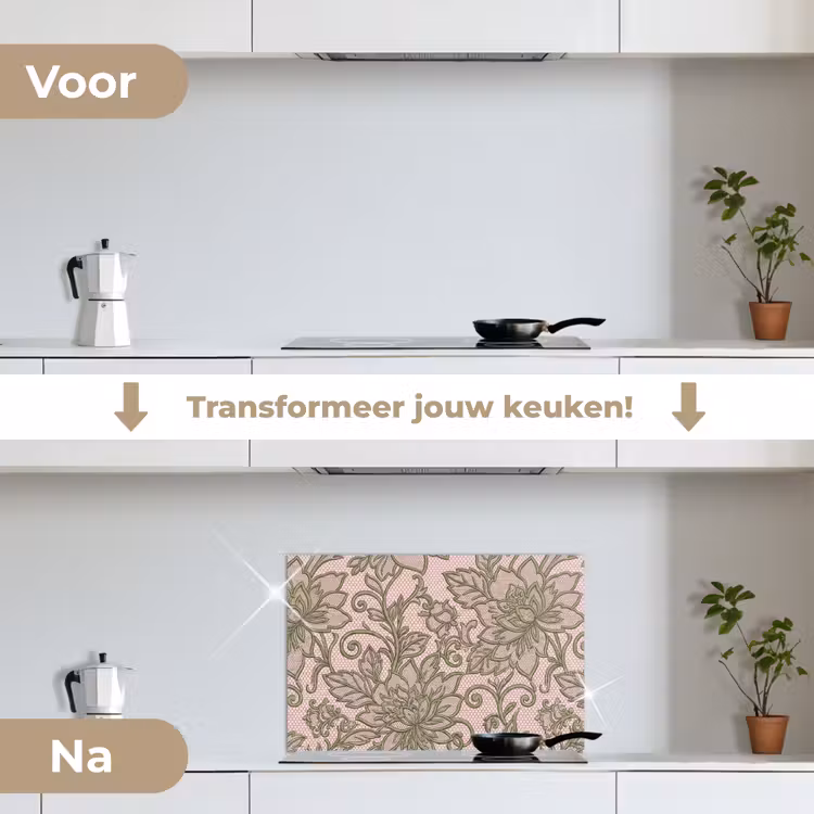 Bloemen - Kant - Patroon - Klassiek - Groen keuken achterwand spatscherm klein -voor_na_NL