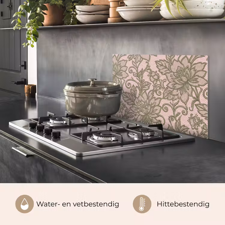 Bloemen - Kant - Patroon - Klassiek - Groen keuken achterwand spatscherm klein -usp_NL