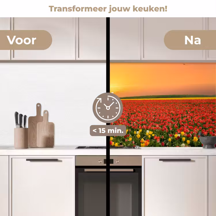 Bloemen - Landschap - Tulpen - Zonsondergang keuken achterwand 2 middel -voor-na2_NL